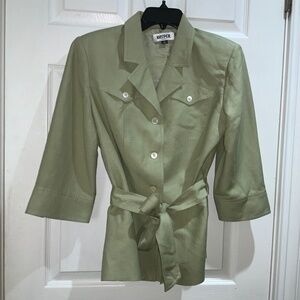 Kasper linen blend belted safari style sage green jacket Sz 10 lined